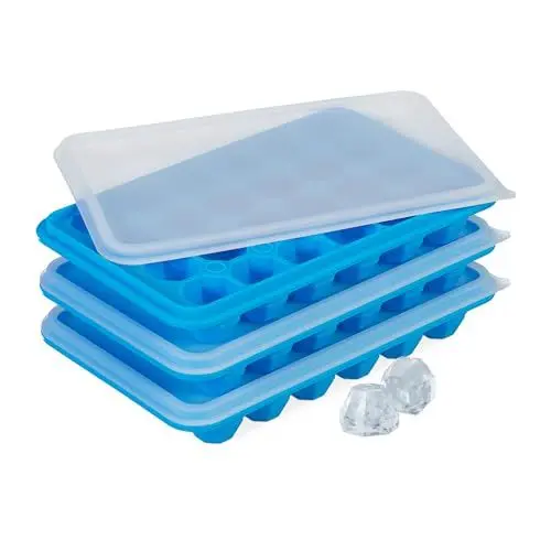 Produktbild: Relaxdays Eiswürfelform mit Deckel, 3er Set, Diamantform, je 24 Mulden, Silikon, Eiswürfelschale, blau/transparent