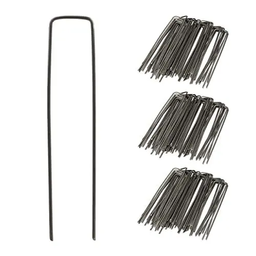Produktbild: Relaxdays Erdanker Bodenanker 150er Set, 15cm lang, Ø 2mm, Zeltheringe U-Form, Stahl unverzinkt, Unkrautvlies, anthrazit