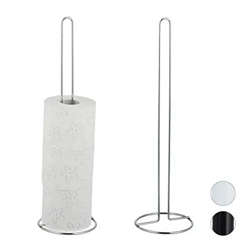 Produktbild: Relaxdays Ersatzrollenhalter, 2er Set, je 5 Ersatzrollen Toilettenpapier, Metall, freistehend, HxD: 50 x 14 cm, Silber, 2 Stück