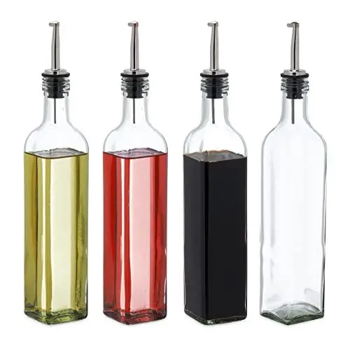Produktbild: Relaxdays Essig- und Ölspender Set, 4 Glasflaschen, 500 ml, Ausgießer, Olivenöl & Vinaigrette, Ölflasche, transparent