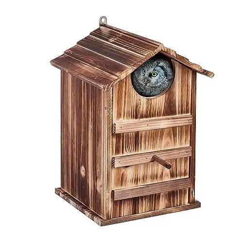 Produktbild: Relaxdays Eulen Nistkasten, Tannenholz, Einflugloch H x B: 9,5 x 9,5 cm, aufklappbar, Vogelhaus zum Aufhängen, Natur