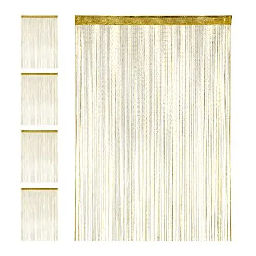 Produktbild: Relaxdays Fadenvorhang Glitzer, 145 x 245 cm, kürzbar, Tunneldurchzug, für Türen & Fenster, waschbar, Fadengardine, Gold