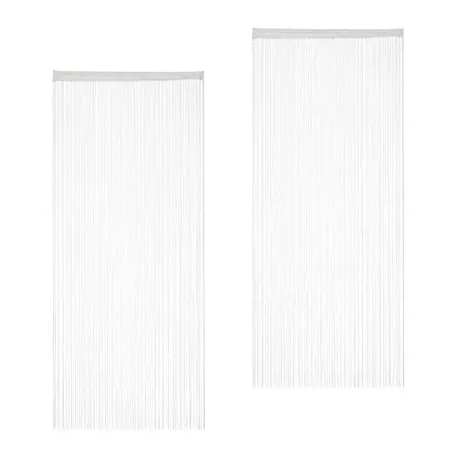 Produktbild: Relaxdays Fadenvorhang im 2er Set, kürzbare Fadengardinen mit Stabtunnel, 90 x 245 cm, Türgardine & Raumteiler, weiß