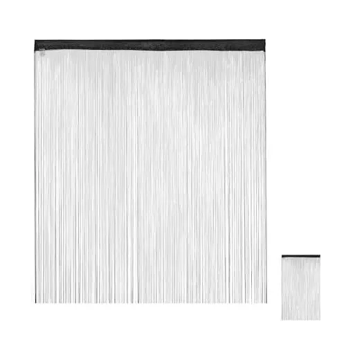 Produktbild: Relaxdays Fadenvorhang schwarz, kürzbar, Tunneldurchzug, für Türen & Fenster, waschbar, Fadengardine, 145x245 cm, Black