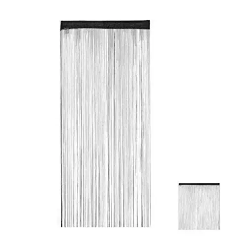 Produktbild: Relaxdays Fadenvorhang schwarz, kürzbar, Tunneldurchzug, für Türen & Fenster, waschbar, Fadengardine, 90x245 cm, Black, 90x245cm