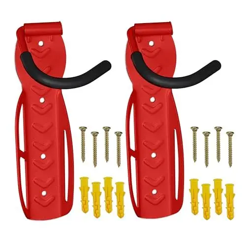 Produktbild: Relaxdays Fahrrad Wandhalterung, 2er Set, Fahrradaufhängung bis 25 kg, vertikal, Wand Fahrradhalter Garage, Stahl, rot