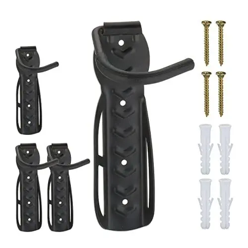 Produktbild: Relaxdays Fahrrad Wandhalterung, 4er Set, Fahrradaufhängung bis 25 kg, vertikal, Wand Fahrradhalter, Metall, schwarz
