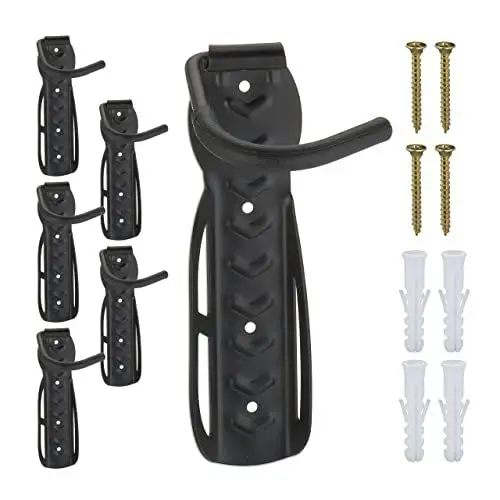 Produktbild: Relaxdays Fahrrad Wandhalterung, 6er Set, Fahrradaufhängung bis 25 kg, vertikal, Wand Fahrradhalter, Metall, schwarz