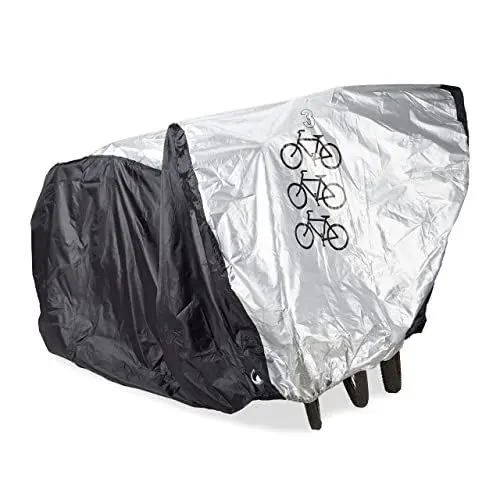 Produktbild: Relaxdays Fahrradgarage, für 3 Fahrräder, HBT: 110x200x100 cm, Fahrradabdeckung, mit Tasche, Kunststoff, schwarz/silber