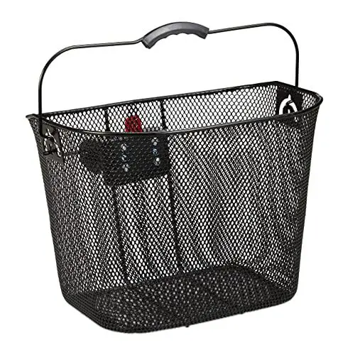 Produktbild: Relaxdays Fahrradkorb für Vorne, abnehmbar, mit Klicksystem, Lenkerkorb Metall, engmaschig, HBT 27x34,5x26cm, schwarz