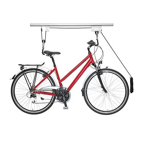Produktbild: Relaxdays Fahrradlift, bis 20 kg, Deckenlift mit Seilzug, für Garage & Keller, Fahrrad Deckenhalterung, Silber/schwarz, 1 Stück