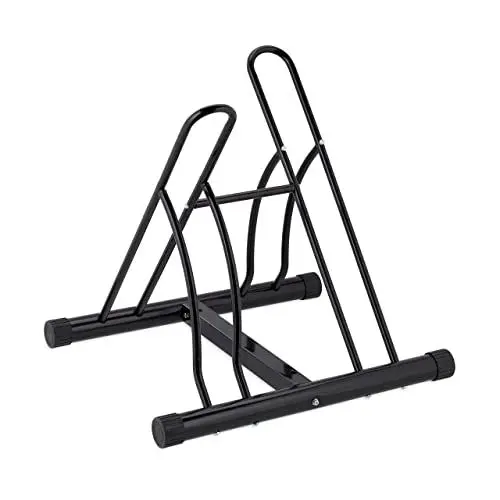 Produktbild: Relaxdays Fahrradständer Boden, für 2 Fahrräder, bis 60 mm Reifenbreite, Metall, Garage, Fahrrad-Abstellständer, schwarz