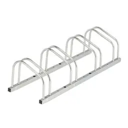 Produktbild: Relaxdays Fahrradständer Boden, für 4 Fahrräder, bis 50 mm Reifenbreite, Metall, Garage, Fahrrad-Aufstellständer, silber
