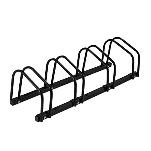 Produktbild: Relaxdays Fahrradständer Boden, für 4 Räder, bis 60 mm Reifenbreite, Metall, Garage, Fahrrad-Aufstellständer, schwarz