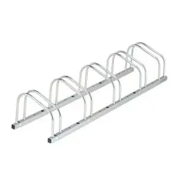 Produktbild: Relaxdays Fahrradständer Boden, für 5 Fahrräder, bis 50 mm Reifenbreite, Metall, Garage, Fahrrad-Aufstellständer, silber