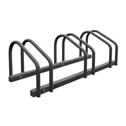 Produktbild: Relaxdays Fahrradständer, für 3 Fahrräder, Stahl Bodenparker, Reifenbreite 60mm, Abstellständer, Fahrradstand, anthrazit