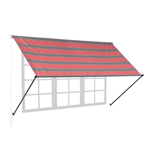 Produktbild: Relaxdays Fallarmmarkise, HxB: 120x250 cm, einziehbar, UV-Schutz, Polyester, Schattenspender Fenster & Balkon, grau/rot