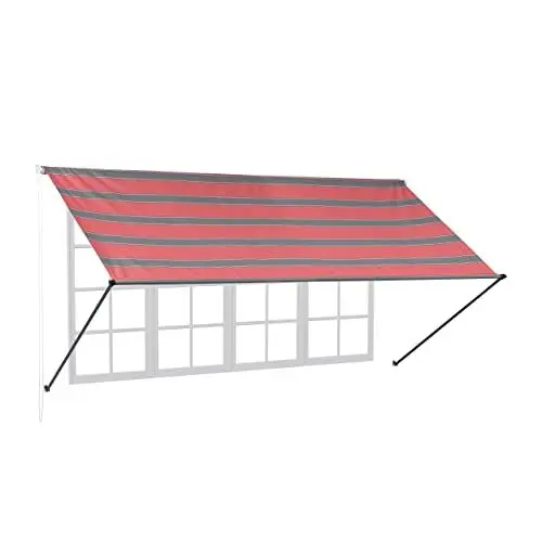 Produktbild: Relaxdays Fallarmmarkise, HxB: 120x350 cm, einziehbar, UV-Schutz, Polyester, Schattenspender Fenster & Balkon, grau/rot