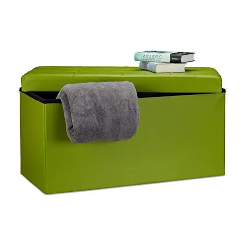 Produktbild: Relaxdays Faltbare Sitzbank 38 x 76 x 38 cm HxBxT, 2-Sitzer m. Stauraum, Kunstleder Sitzhocker 300 kg belastbar, grün