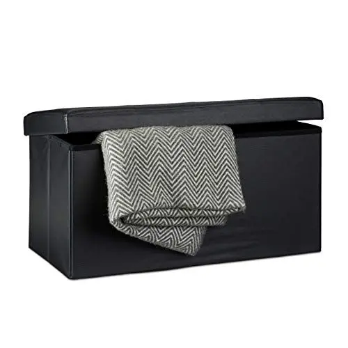 Produktbild: Relaxdays Faltbare Sitzbank, 38 x 76 x 38 cm HxBxT, 2-Sitzer m. Stauraum, Kunstleder Sitzhocker 300 kg belastbar, schwarz