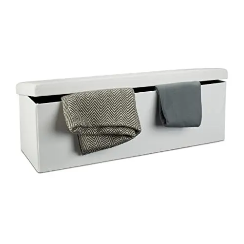 Produktbild: Relaxdays Faltbare Sitzbank HxBxT 38 x 114 x 38 cm, XL Kunstleder Sitztruhe, Aufbewahrungsbox mit Stauraum, weiß