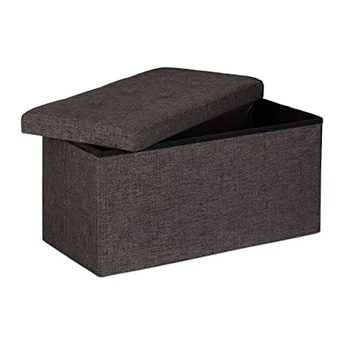 Produktbild: Relaxdays Faltbare Sitzbank XL, mit Stauraum, Sitzcube mit Fußablage, Sitzwürfel als Aufbewahrungsbox, 38x76x38cm, braun