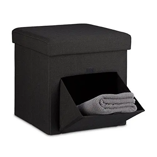 Produktbild: Relaxdays Faltbarer Sitzhocker, Leinen, Sitzwürfel, Aufbewahrungsbox mit Klappe, abnehmbarer Deckel, Sitzcube, stabil, Fußablage, HxBxT 38 x 38 x 38 cm, schwarz
