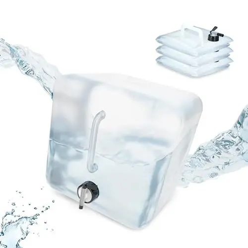 Produktbild: Relaxdays Faltbarer Wasserkanister 4er Set, 15l, Faltkanister mit Hahn, BPA-frei, geschmacksneutral, transparent/schwarz