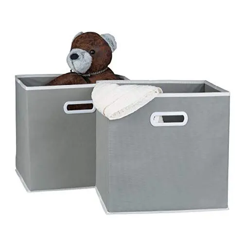 Produktbild: Relaxdays Faltbox 2er Set, mit Griff, quadratisch, 30 x 30 cm, Stoff Aufbewahrungsbox ohne Deckel, Regalbox, grau, 10020572_111
