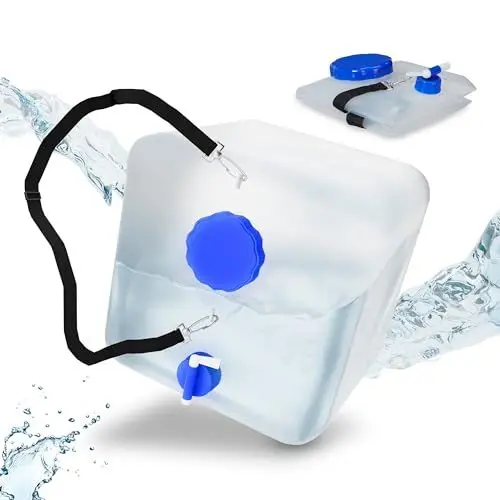 Produktbild: Relaxdays Faltkanister 2er Set, Wasserkanister Camping, Hahn, Weithals-Deckel & Tragegurt, 15 L, BPA-frei, transparent