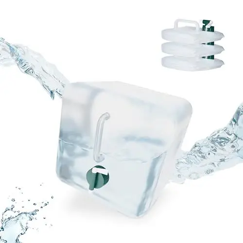 Produktbild: Relaxdays Faltkanister 4er Set, 10 Liter, faltbare Wasserkanister mit Hahn, BPA-frei, Plastikkanister, transparent/grün