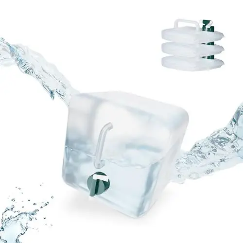 Produktbild: Relaxdays Faltkanister 4er Set, 5 Liter, faltbare Wasserkanister mit Hahn, BPA-frei, Plastikkanister, transparent/grün
