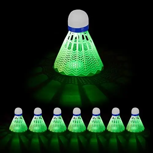 Produktbild: Relaxdays Federball leuchtend 8er Set LED Badmintonb lle HxD 8 5 x 6 cm Leucht Federball f r In Outdoor, Weiß, Set EU