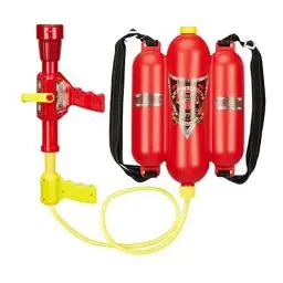 Produktbild: Relaxdays Feuerwehr Wasserspritze, 2,5 l Wassertank, 5 m Reichweite, 2 Sprühfunktionen, Löschrucksack Kinder, rot-gelb, 15 x 30 x 6 cm