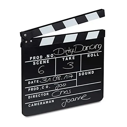 Produktbild: Relaxdays Filmklappe Holz, Regieklappe, Synchronklappe, Clapperboard, beschriftbar, Deko, H x B: 26 x 30 cm, schwarz, 1 Stück