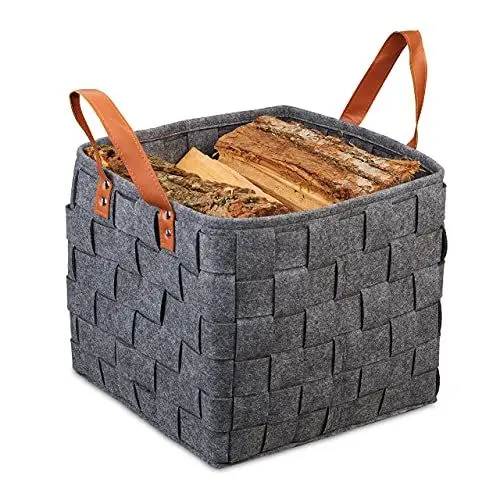 Produktbild: Relaxdays Filzkorb geflochten, faltbarer Aufbewahrungskorb Filz, Regalkorb mit Henkeln, HBT: 29 x 31 x 31 cm, dunkelgrau