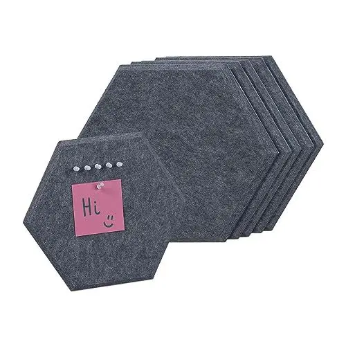 Produktbild: Relaxdays Filzpinnwand, 6 Stück, Selbstklebende Sechsecke aus Filz, HxBxT: 26x30x0,9 cm, Filzwand inkl. Pinnnadeln, 6er Set Grau