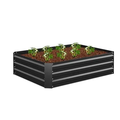 Produktbild: Relaxdays Hochbeet, verzinktes Metall, für Blumen, Pflanzen & Gemüse, HxBxT: 30x120x90 cm, eckiges Pflanzenbeet, schwarz