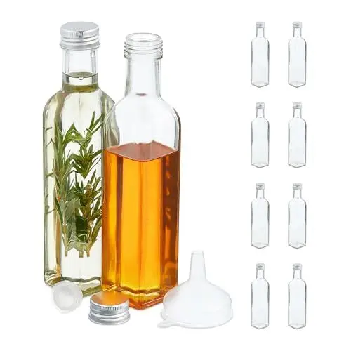 Produktbild: Relaxdays Flaschen zum Befüllen, 10er Set, leere Glasflaschen, für Likör, Öl, Saft, Schnapsflaschen, 250 ml, transparent