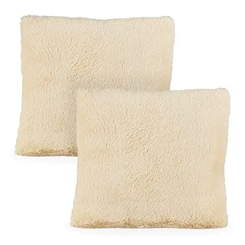 Produktbild: Relaxdays Flauschige Kissen 2 Stück, mit Füllung, kuschelweich, Plüschbezug abnehmbar, Deko Zierkissen 35x40cm, Creme