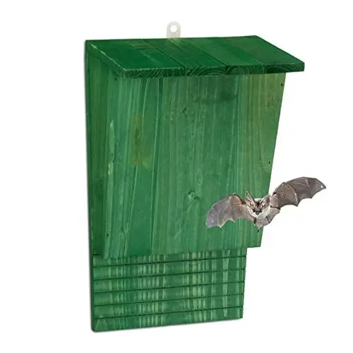 Produktbild: Relaxdays Fledermauskasten, großer Unterschlupf für Fledermäuse, HxBxT: 37 x 22 x 12,5 cm, Fledermaushotel, Holz, grün