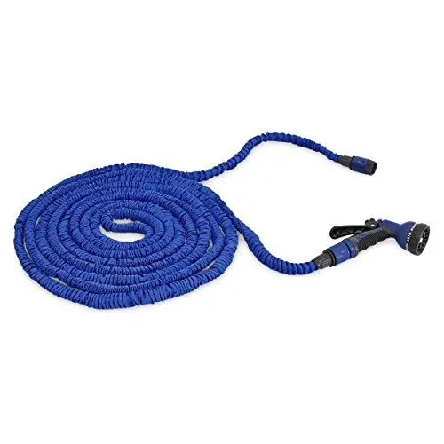 Produktbild: Relaxdays Flexibler Gartenschlauch 22,5m ausgedehnt mit Sprühpistole und 7 Funktionen, blau
