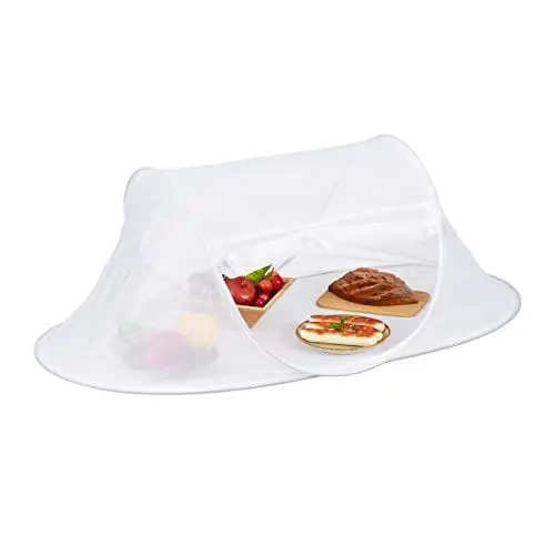 Produktbild: Relaxdays Fliegenhaube Lebensmittel, Faltbare Abdeckhaube für Obst, Kuchen, HBT: 40x110x58 cm, Pop-Up, Obsthaube, weiß