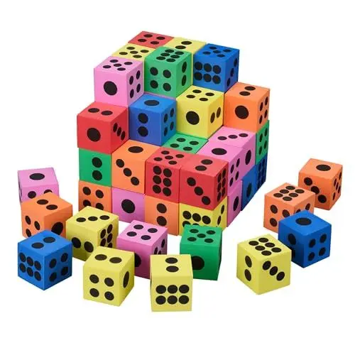 Produktbild: Relaxdays Flüsterwürfel 60er Set, leise Zahlenwürfel, Softwürfel Kinder, Schaumstoffwürfel, Spielwürfel, Würfel, bunt