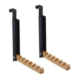 Produktbild: Relaxdays Folding Hook Türgarderobe klappbar 2X, zum Einhängen, Türhaken 6 Kleiderbügel, Metall & Holz, für 2 cm Türfalz, schwarz, Eisen, 50