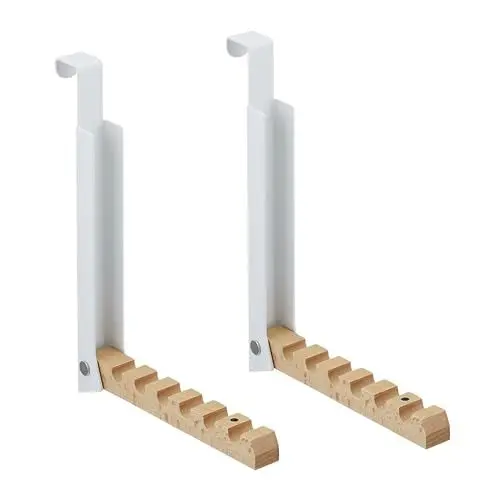 Produktbild: Relaxdays Folding Hook Türgarderobe klappbar 2X, zum Einhängen, Türhaken für 6 Kleiderbügel, Metall & Holz, für 2 cm Türfalz, weiß, Eisen, 50