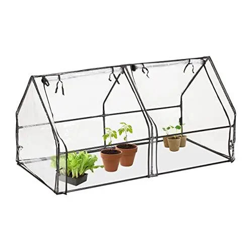 Produktbild: Relaxdays Folienfrühbeet, HxBxT: 92 x 180 x 92 cm, 2 Türen, Frühbeet & Aufzucht, Gewächshaus, PVC Folie, transparent