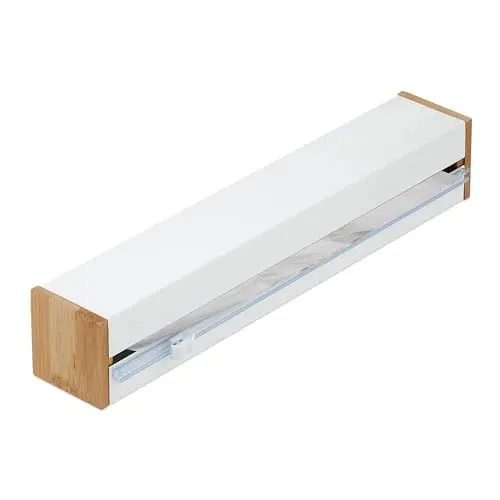 Produktbild: Relaxdays Folienschneider, HxBxT: 6x35x7 cm, Folienabroller magnetisch, Frischhalte- & Alufolie, Foliencutter, weiß