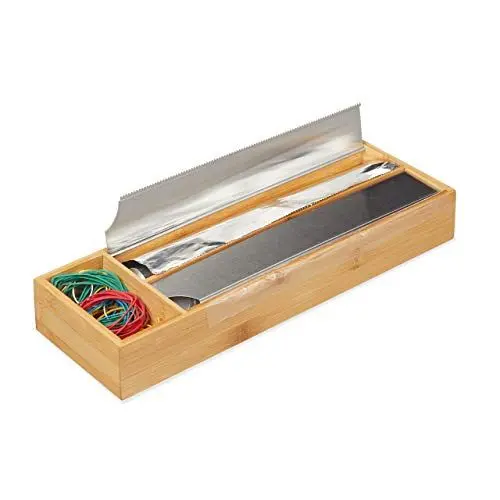Produktbild: Relaxdays Folienspender für Schublade, für Alufolie & Frischhaltefolie, Bambus & Edelstahl, HBT: 5,5x39,5x13cm, natur