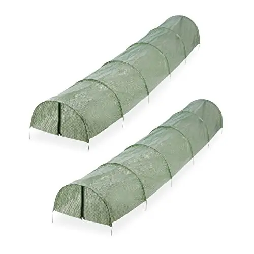 Produktbild: Relaxdays Folientunnel, 2er Set, 2,9 m Länge, PE-Folie mit Reißverschluss, Frühbeet, Aufzucht, Pflanzentunnel, grün